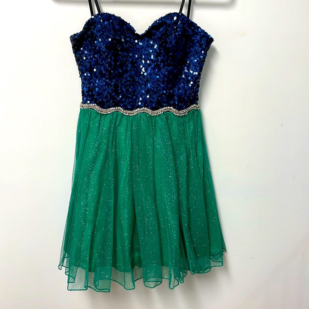 Short fancy sequins blue &green dress